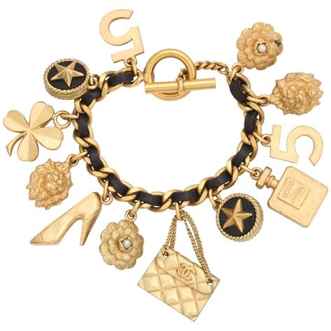 chanel gold leather cuff|chanel gold charm bracelet.